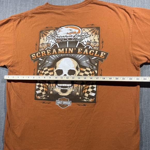 Harley-Davidson Shirt Mens XL Orange Screamin' Eagle Skull Graphic Biker Tee - Picture 4 of 8